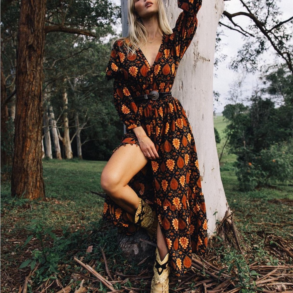 Chasing Unicorns Black Dress with Orange Floral Print